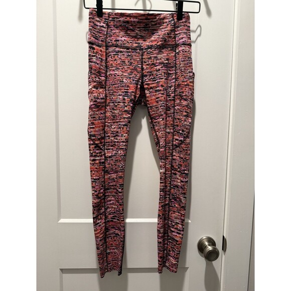 Lululemon Fast Free Legging II 25" *Nulux Flash Pleat Orange Multi Size 6 Small - Picture 2 of 6